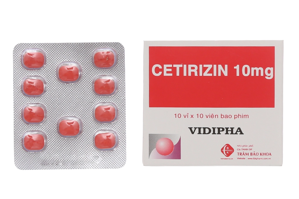 Thuốc chống dị ứng Cetirizin 10mg VIDIPHA hộp 10 vỉ x 10 viên