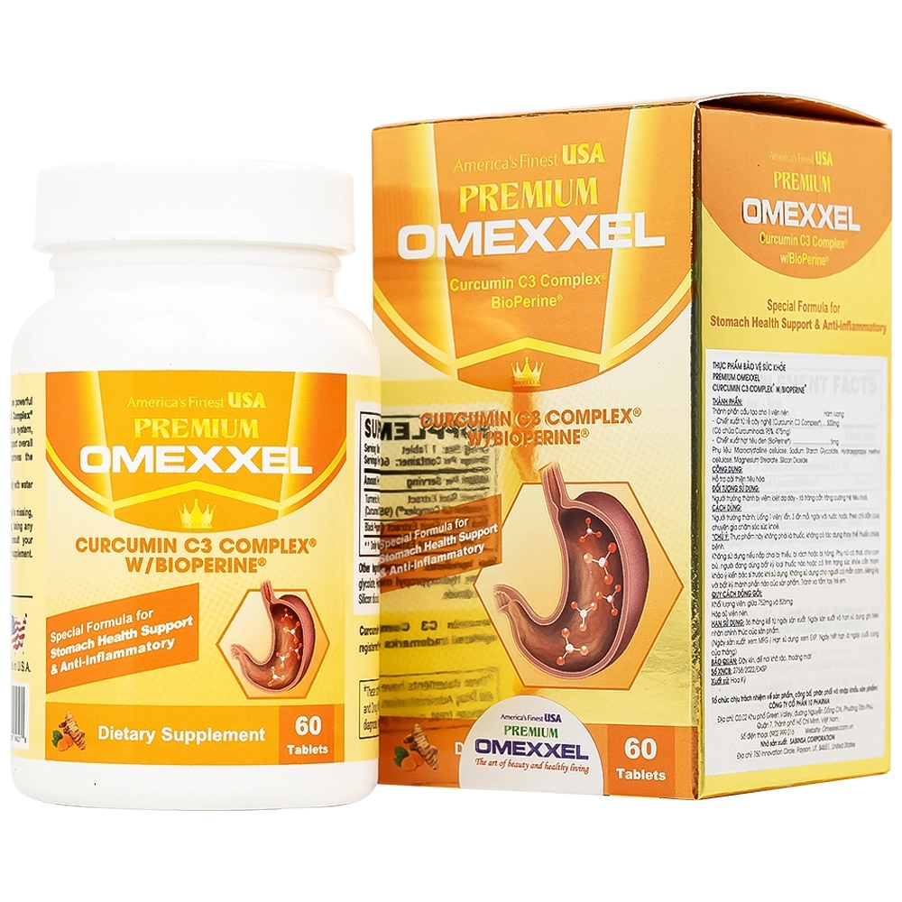 Hỗ trợ cải thiện tiêu hóa Premium Omexxel Curcumin C3 Complex W/Bioperine hộp 60 viên