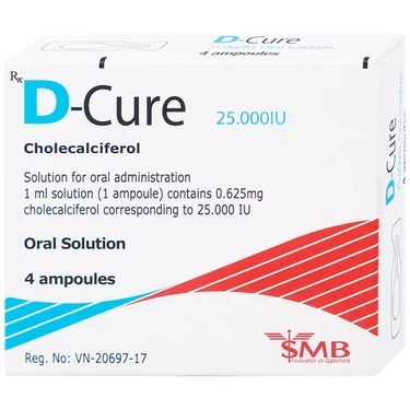 Thuốc phòng và điều trị thiếu vitamin D D-Cure 25000IU SMB hộp 1 vỉ x 4 ống