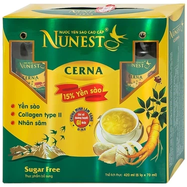 Giúp bồi bổ sức khỏe và đẩy lùi lão hóa nước Yến Sào Cao Cấp Nunest 15% Cerna lốc 6 hũ x 70ml