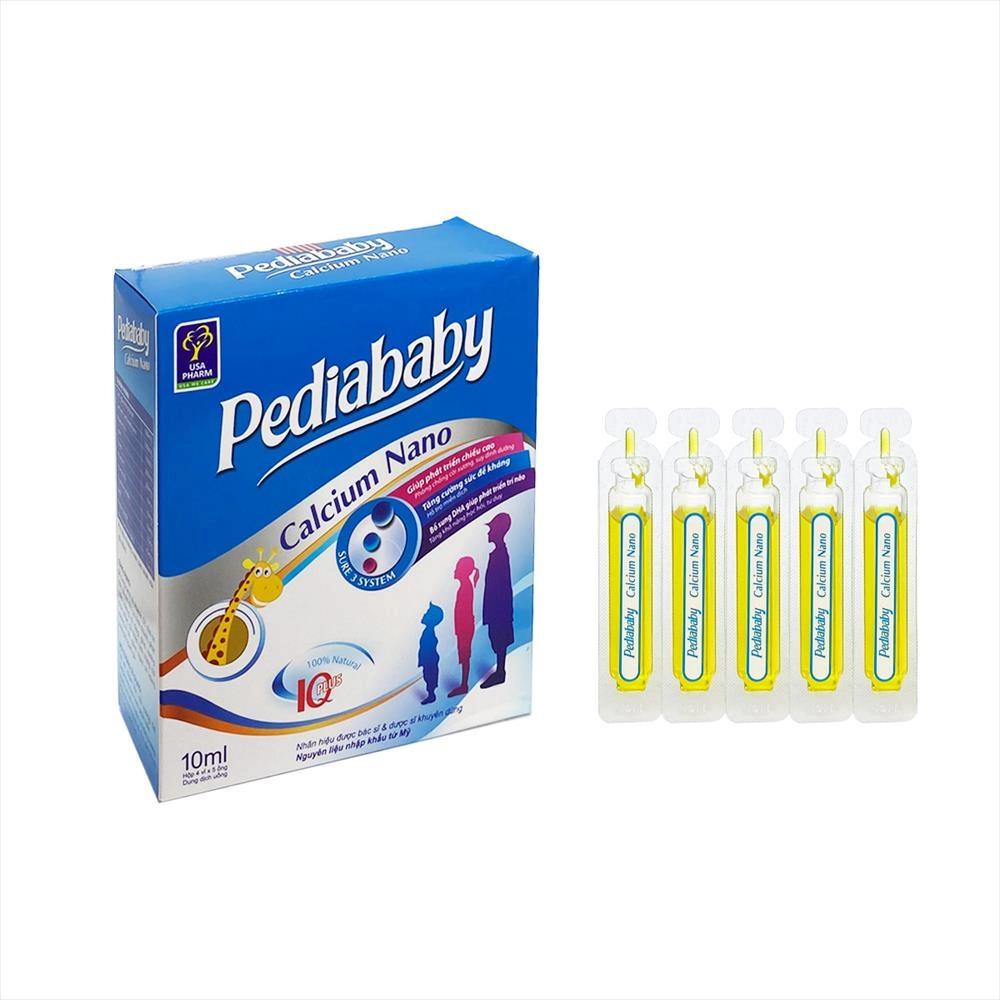 Hỗ trợ bổ sung calci cho bé cao lớn khoẻ mạnh Pediababy calcinano hộp 20 ống x 10ml