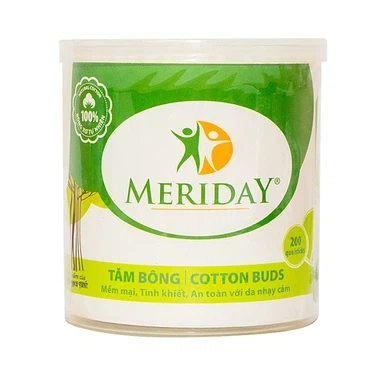 Hỗ trợ vệ sinh tai, mũi, vết thương tăm bông người lớn Cotton Buds Meriday Bạch Tuyết hộp 200 que