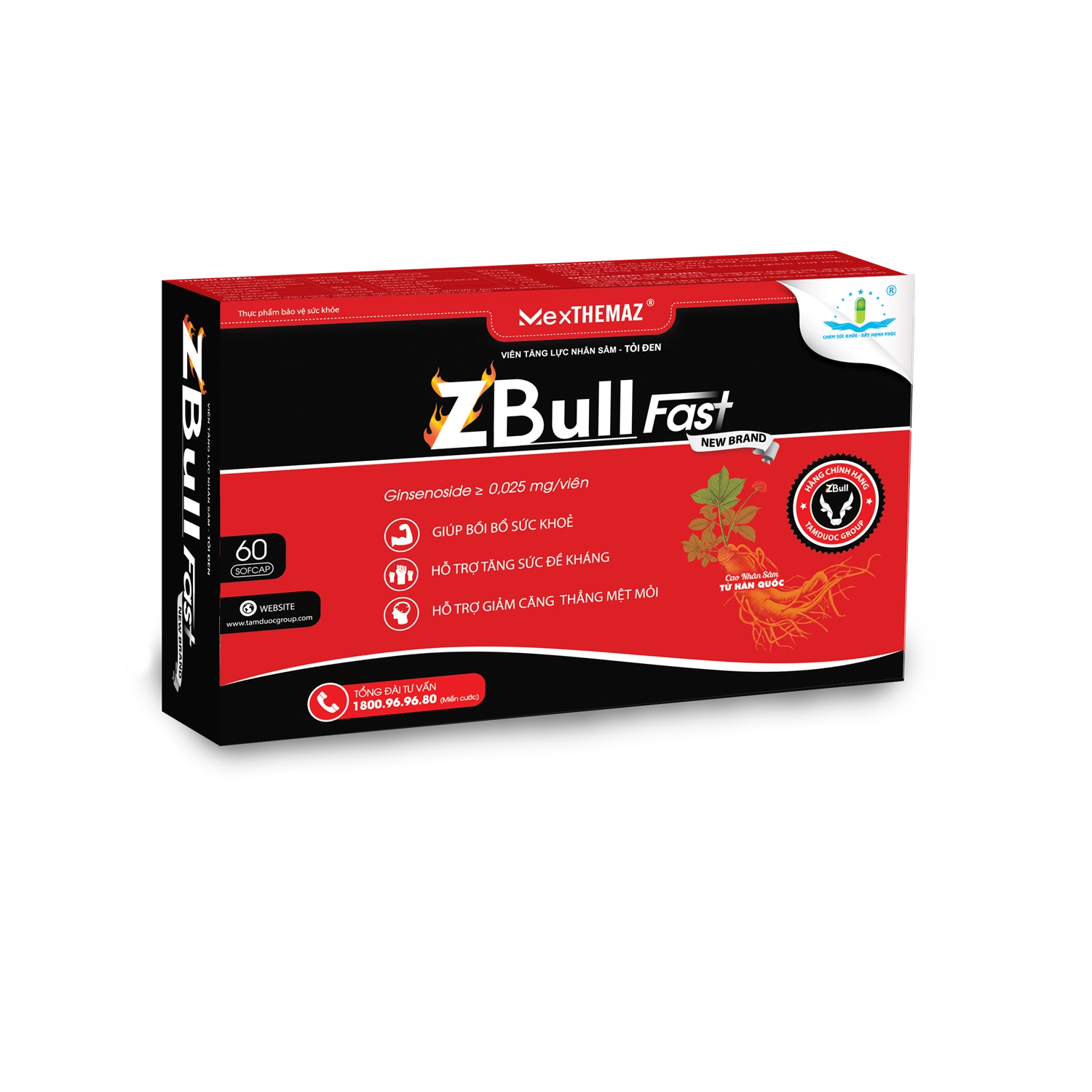 Viên tăng lực nhân sâm tỏi đen ZBULL Fast hộp 4 vỉ x 15 viên