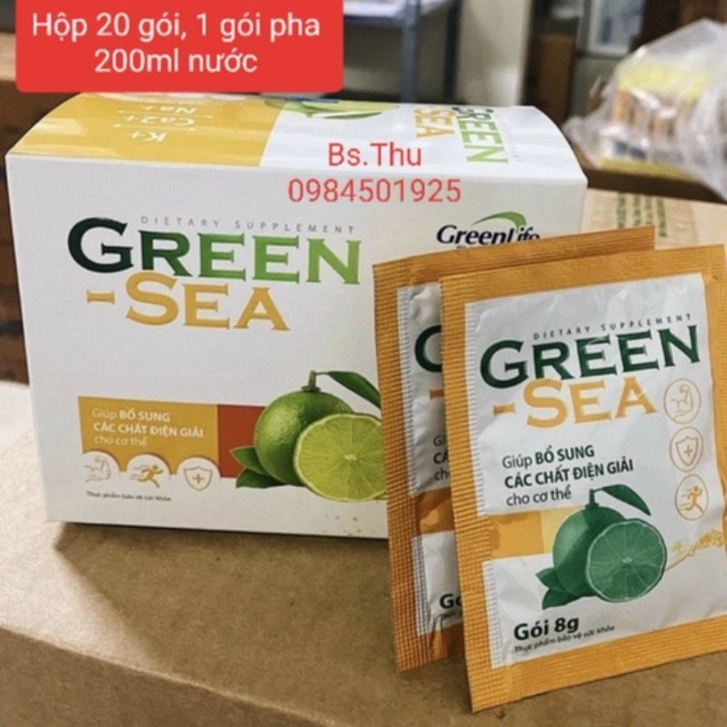 Gói uống bù điện giải, cung cấp năng lượng Green-Sea hương chanh hộp 20 gói