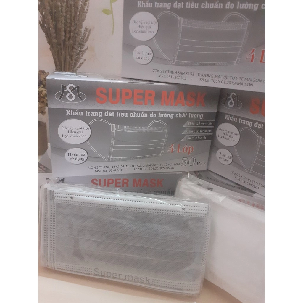Khẩu trang 4 lớp Super Mask (xám) hộp 50 cái