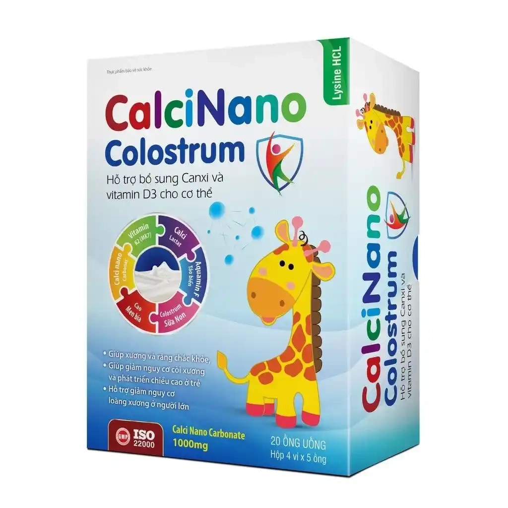 Hỗ trợ bổ sung calci, phát triển chiều cao CalciNano Colostrum (Đại Thanh) hộp 20 ống