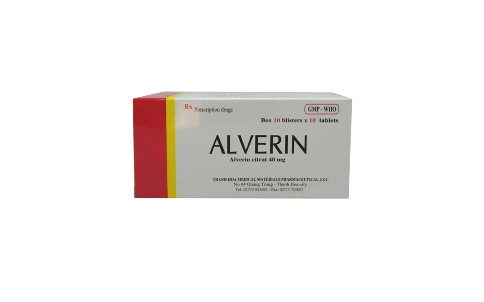 Thuốc chống đau do co thắt cơ trơn đường tiêu hoá ALVERIN 40mg Thanh Hóa hộp 10 vỉ x 10 viên nén
