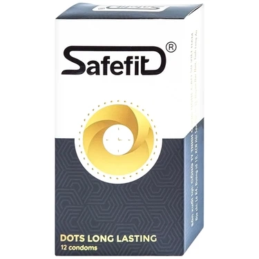 Có vòng gân, hạt nổi, thắt chống tuột bao cao su Safefit Dots Long Lasting S52 hộp 12 cái