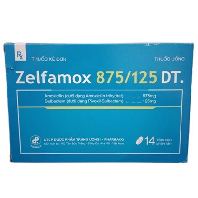 Điều trị viêm tai giữa, viêm họng Zelfamox 875/125 DT hộp 2 vỉ x 7 viên