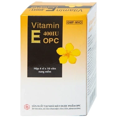 Hỗ trợ điều trị thiếu Vitamin E Vitamin E 400IU OPC hộp 4 vỉ x 10 viên
