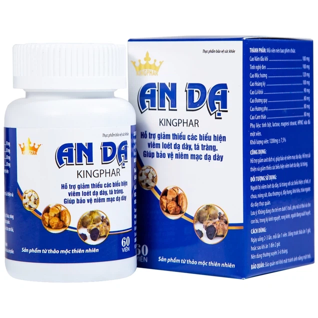 Hỗ trợ giảm chứng đau rát vùng thượng vị, xung huyết hang vị An Dạ Kingphar hộp 1 lọ 60 viên