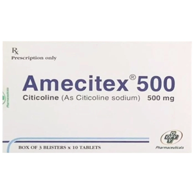 Điều trị nhồi máu não, bệnh Alzheimer Amecitex 500 OPV hộp 3 vỉ x 10 viên