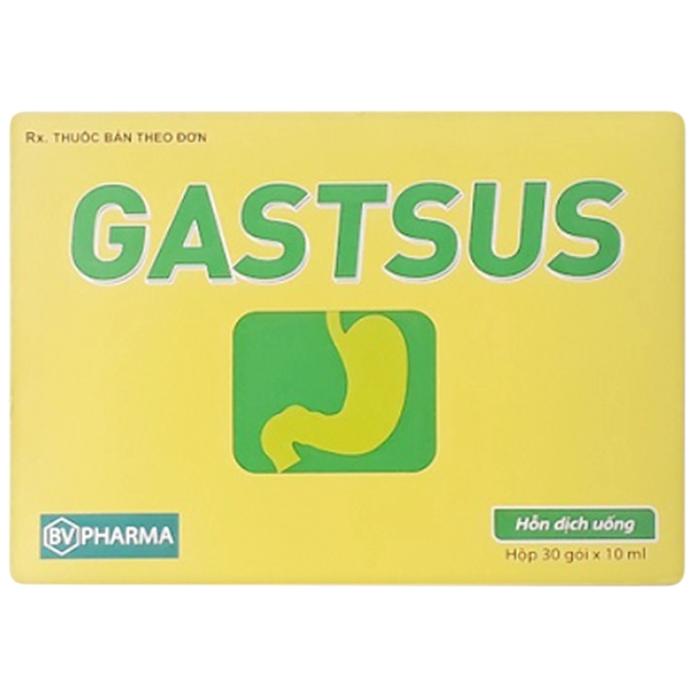 Hỗn dịch uống giảm triệu chứng không tiêu, ợ nóng, loét tiêu hóa, viêm dạ dày Gastsus hộp 30 gói