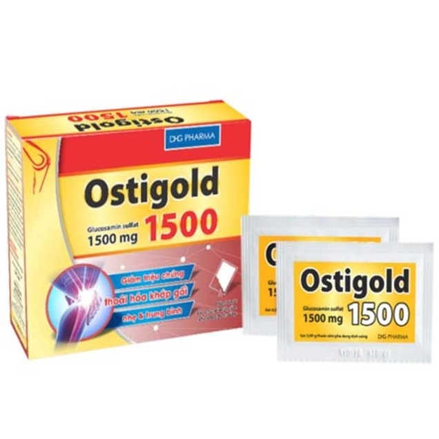 Giảm triệu chứng của thoái hóa khớp gối Ostigold 1500 DHG Pharma hộp 24 gói x 3.95g