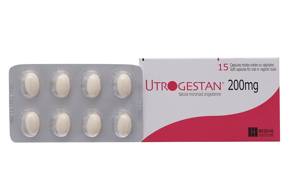 Thuốc hormon sinh lý nữ Utrogestan 200mg hộp 15 viên