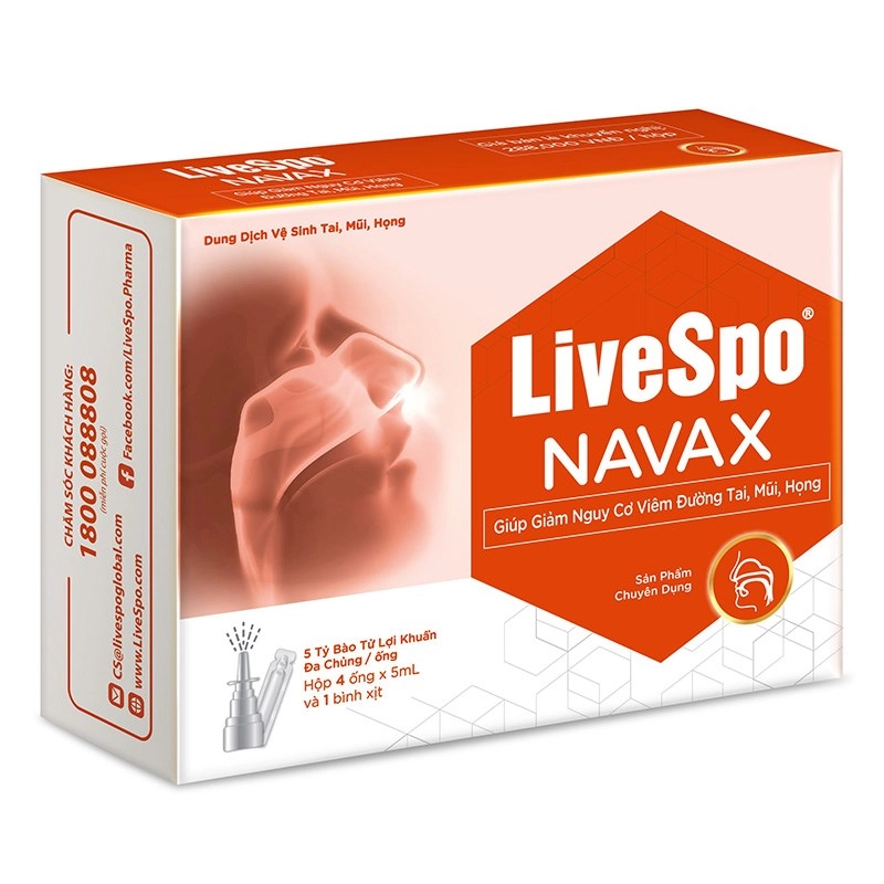 Dung dịch vệ sinh tai, mũi, họng LiveSpo Navax hộp 4 ống x 5ml và 1 bình xịt