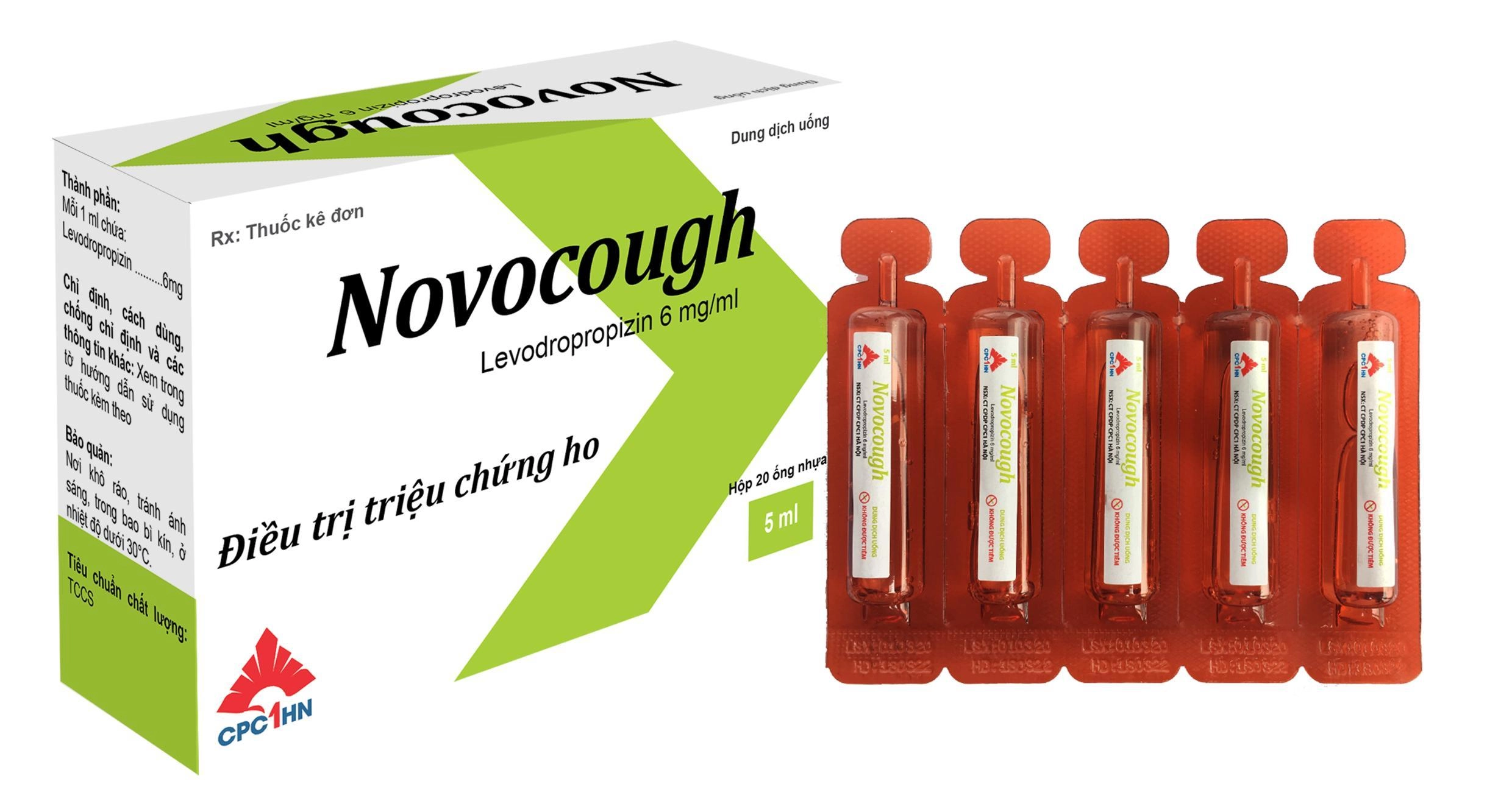Thuốc điều trị triệu chứng ho Novocough hộp 4 vỉ x 5 ống x 5ml