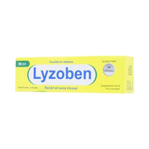 Viên ngậm sát trùng cổ họng Lyzoben (tuýp 30 viên) hộp 1 tuýp 24 viên