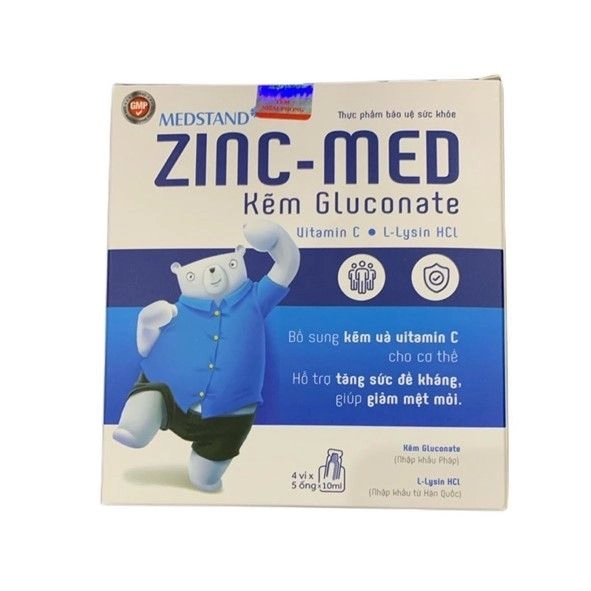Siro bổ sung kẽm và vitamin C, tăng sức đề kháng, giảm mệt mỏi ZINC-MED Medstand hộp 4 vỉ x 5 ống x 10ml