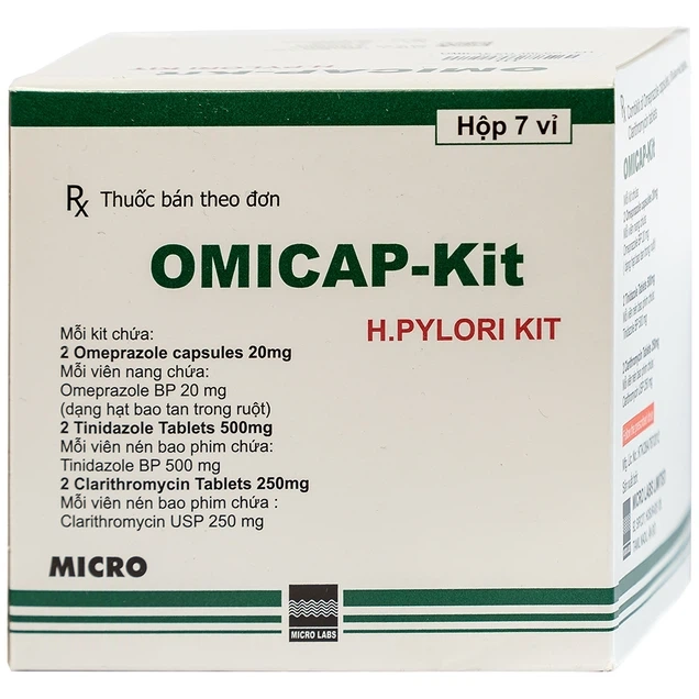 Điều trị viêm dạ dày mãn tính, loét dạ dày - tá tràng Omicap-Kit Micro hộp 7 kit