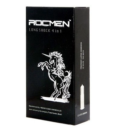 Bao cao su Rocmen Long Shock 4 in 1 (đen) hộp 12 cái