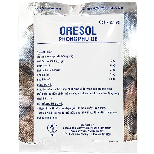 Bột bù nước và chất điện giải Oresol Phong Phu Q8 hộp 100 gói x 27.9g