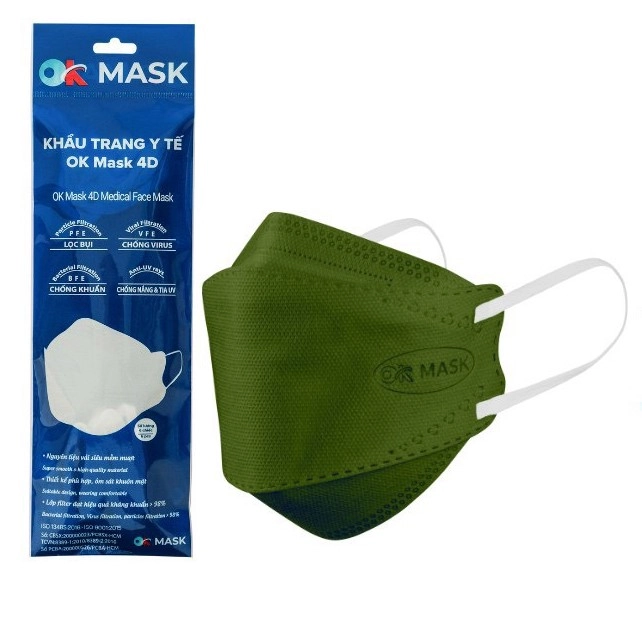 Khẩu trang y tế OK Mask 4D (xanh rêu) gói 6 cái