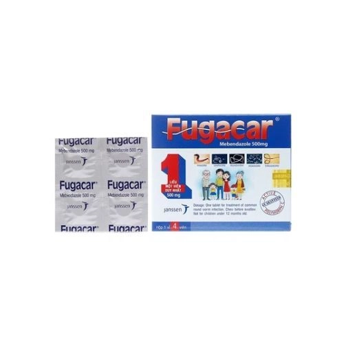 Thuốc điều trị nhiễm một hay nhiều loại giun đường ruột Fugacar Janssen hộp 1 vỉ x 4 viên