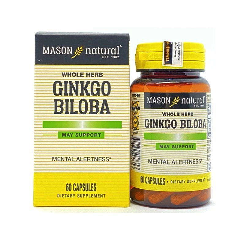 Hỗ trợ sức khỏe não bộ, hệ thần kinh Ginkgo Biloba (MASON naturral) hộp 1 lọ 60 viên