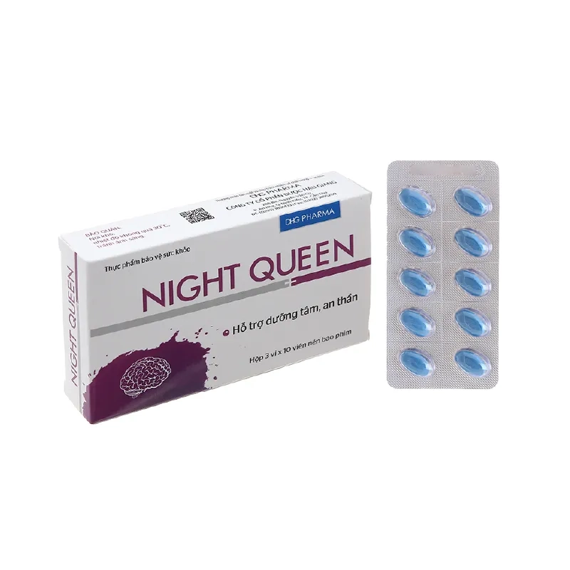 Giúp dưỡng tâm, an thần NIGHT QUEEN hộp 3 vỉ x 10 viên nén bao phim
