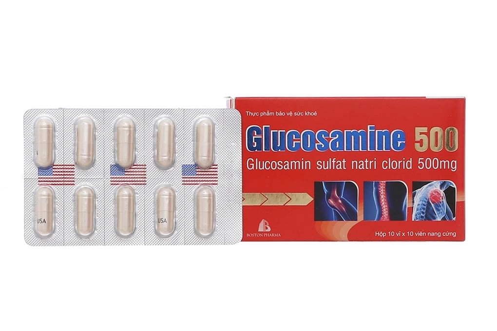Viên uống hỗ trợ xương khớp Glucosamine Boston 500mg hộp 10 vỉ x 10 viên nang cứng