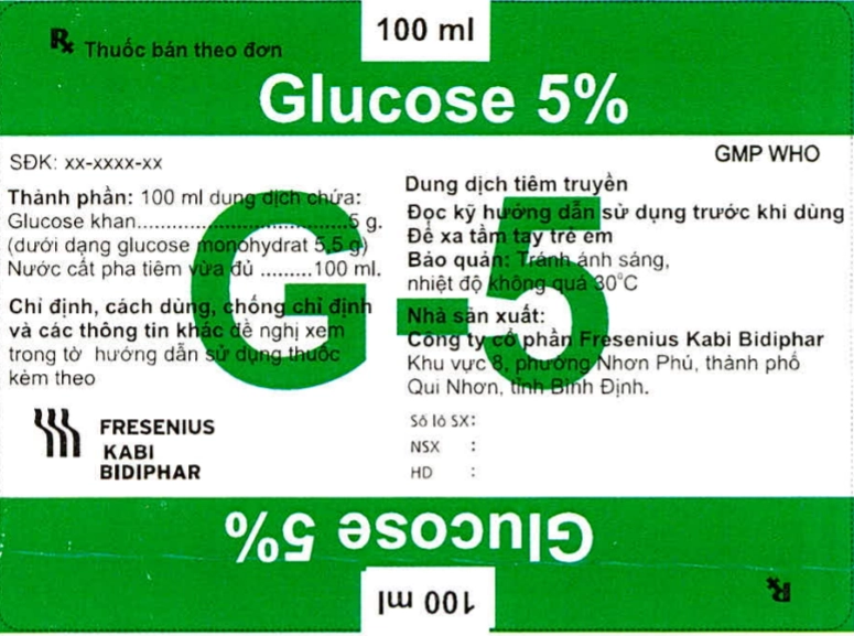 Dung dịch tiêm truyền Glucose 5% chai nhựa 100ml