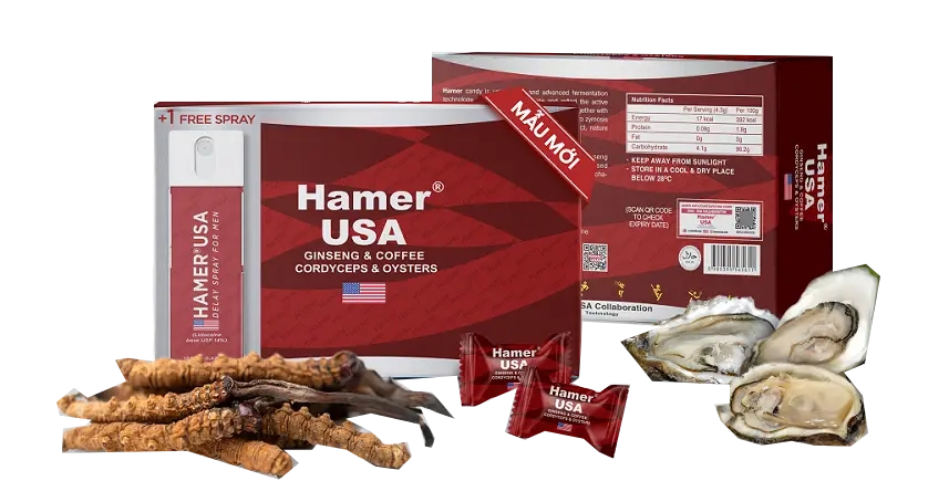 Kẹo sâm Hamer USA hộp 24 viên Tặng kèm chai xịt chống xuất tinh sớm 12,5ml