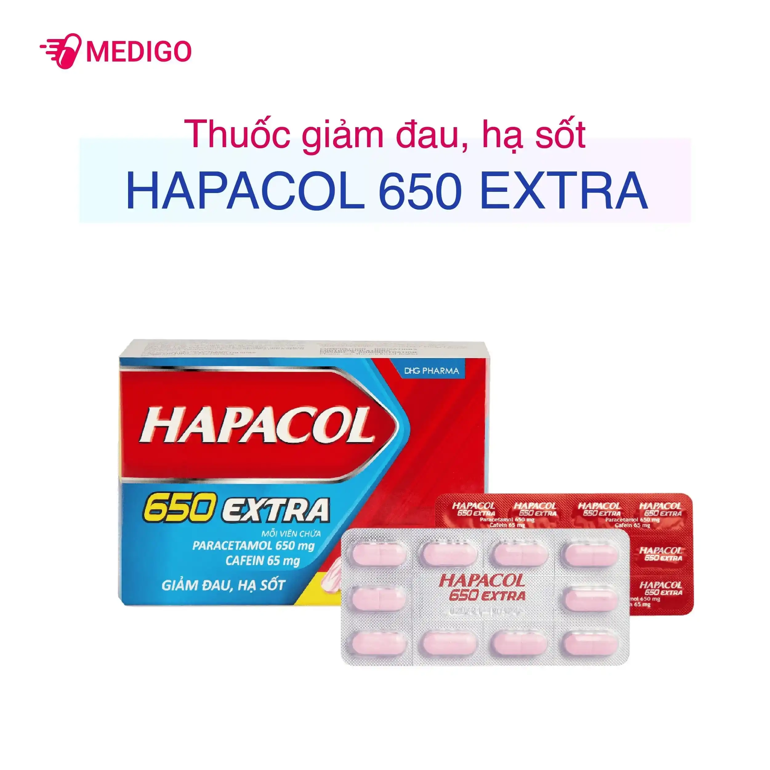 Thuốc giảm đau, hạ sốt Hapacol 650 Extra DHG hộp 100 viên