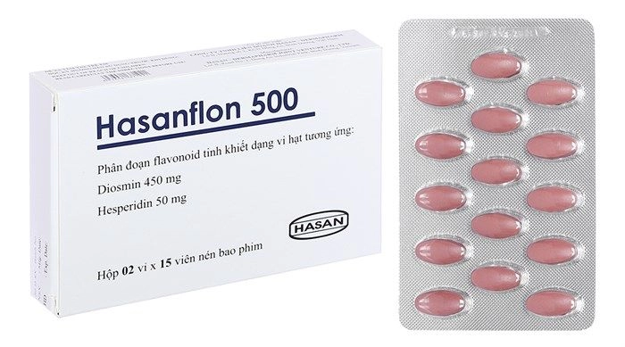 Thuốc trị trĩ, suy giãn tĩnh mạch Hasanflon 500 hộp 2 vỉ x 15 viên