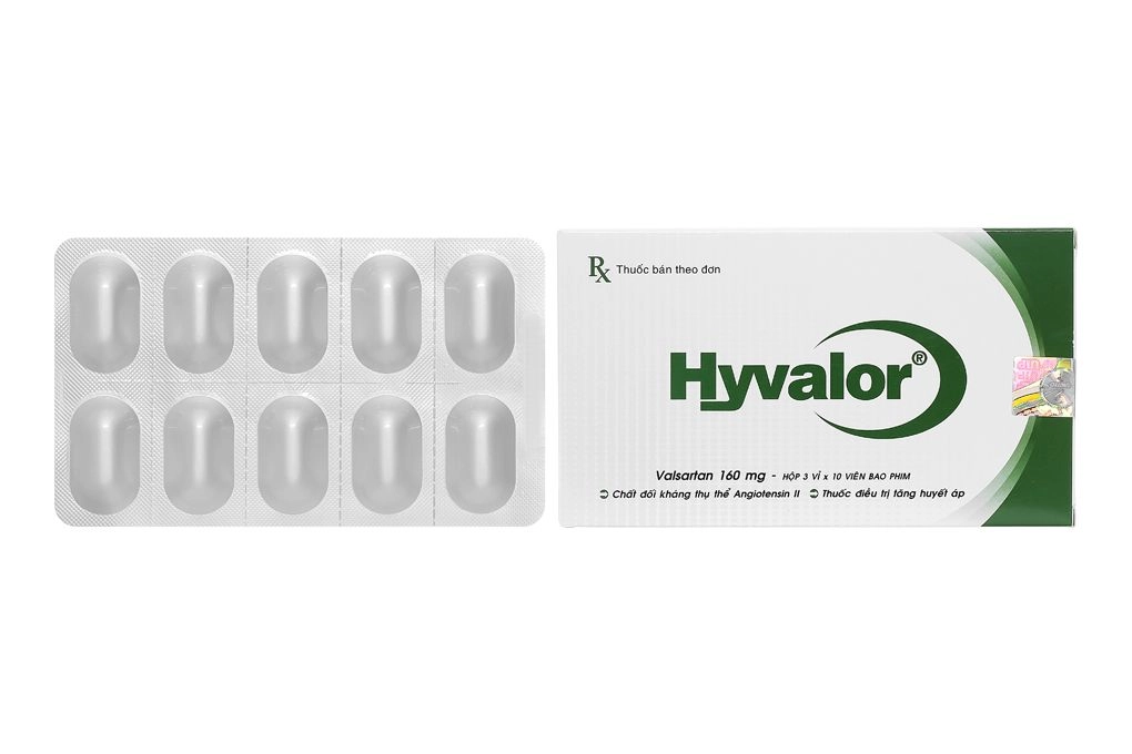 Thuốc trị tăng huyết áp, suy tim Hyvalor 160mg hộp 3 vỉ x 10 viên bao phim