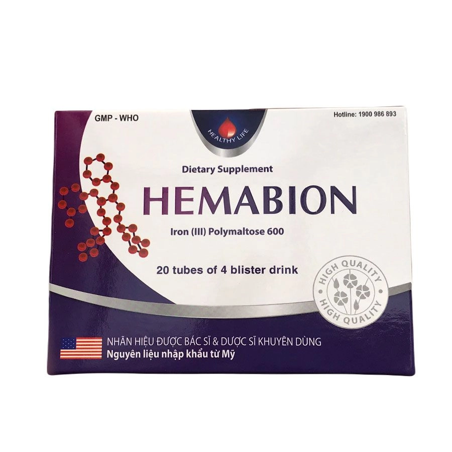 Bổ sung sắt và acid folic cho cơ thể HEMABION MediUSA hộp 4 vỉ x 5 ống x 10ml