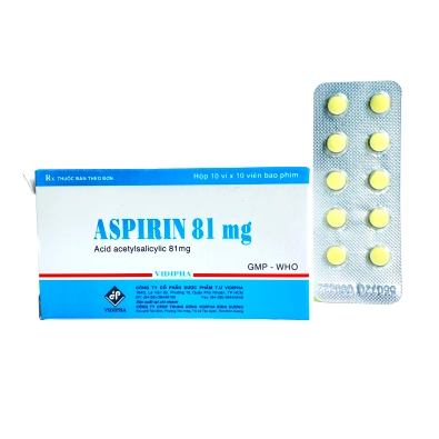 Thuốc dự phòng thứ phát nhồi máu cơ tim và đột quỵ Aspirin 81mg (VIDIPHA) hộp 10 vỉ x 10 viên