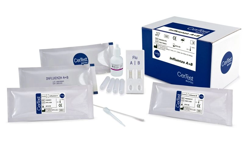Bộ kit test cúm AB CerTest Influenza A+B hộp 20 kit