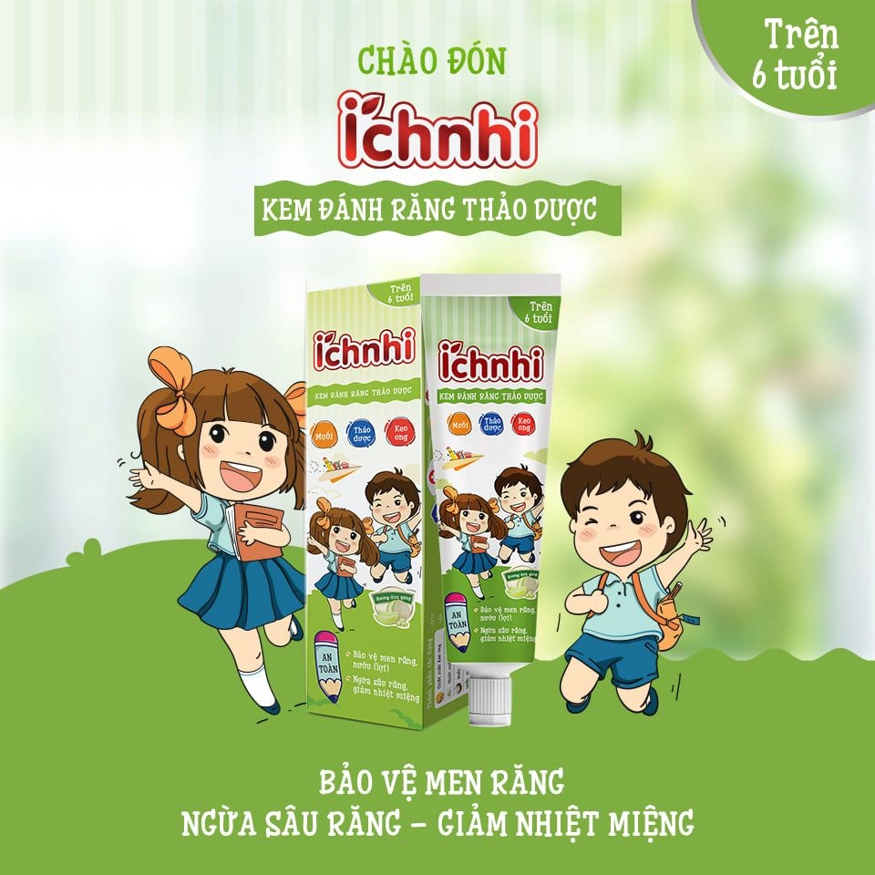 Kem đánh răng thảo dược Ích Nhi (trên 6 tuổi, hương dưa gang) hộp 1 tuýp