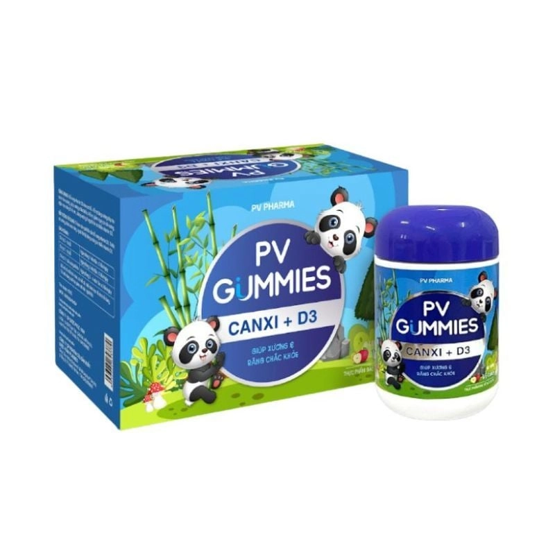 Kẹo dẻo hỗ trợ bổ sung canxi, vitamin D3 PV Gummies Canxi + D3 hộp 1 lọ 60 viên