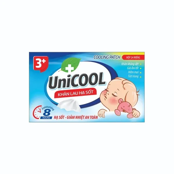 Khăn lau hạ sốt cho bé từ 3 tháng tuổi Unicool  hộp 6 gói