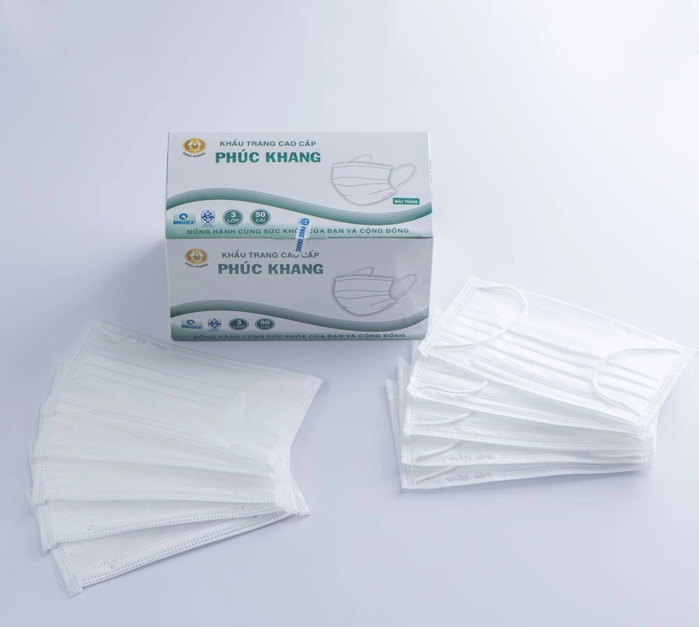 Khẩu trang cao cấp 3 lớp Phúc Khang (màu trắng) hộp 50 cái