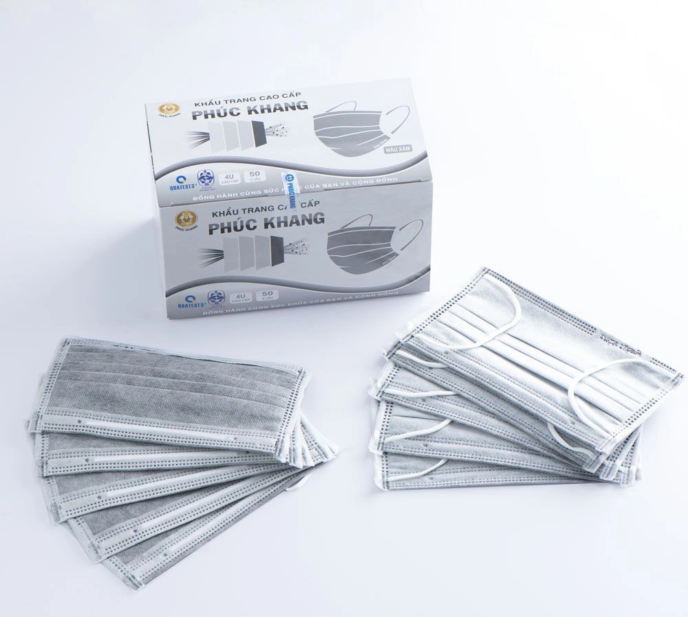 Khẩu trang cao cấp 4 lớp Phúc Khang (màu xám) hộp 50 cái