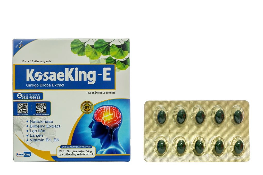 Tăng cường tuần hoàn não, giảm đau đầu KosaeKing - E hộp 10 vỉ x 10 viên nang mềm