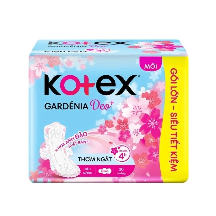 Băng vệ sinh Kotex Gardenia Deo Hoa Anh Đào (siêu mỏng, có cánh) gói 20 miếng 23cm