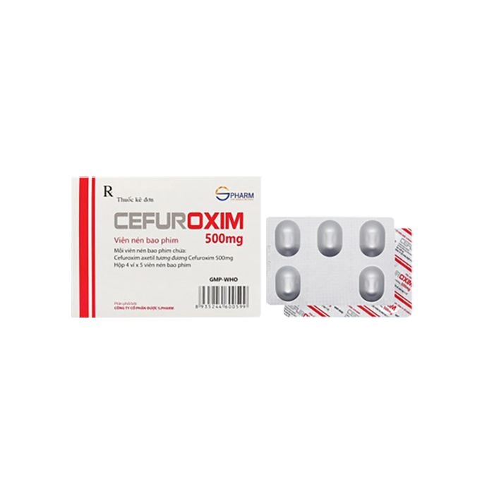 Thuốc kháng sinh Cefuroxim 500mg Spharm hộp 4 vỉ x 5 viên nén bao phim