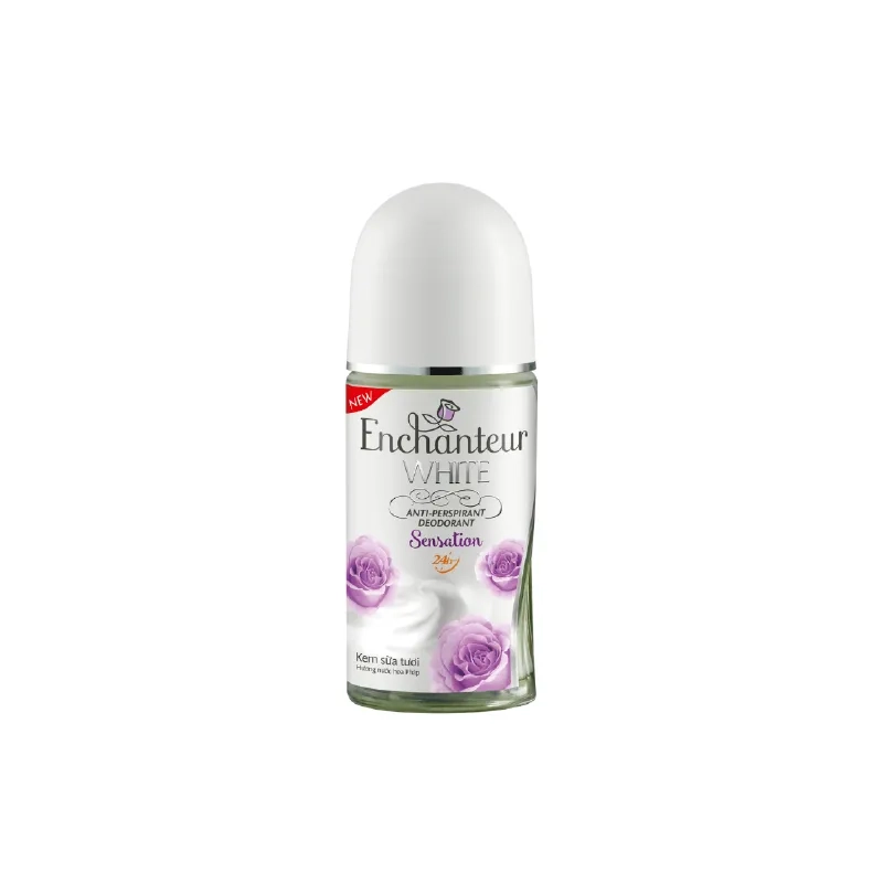 Lăn khử mùi kem sữa tươi hương nước hoa Pháp Enchanter White Ant- Perspirant Deodorant Sensation 24h (tím) chai 25ml