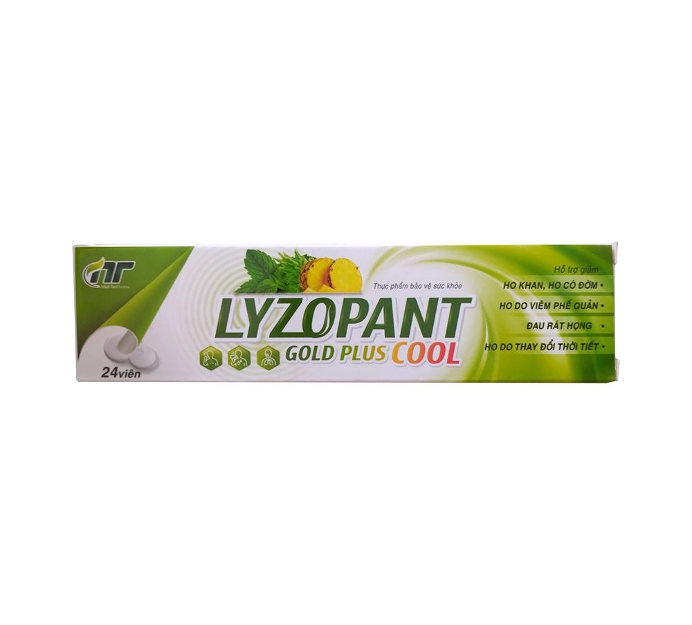 Viên ngậm hỗ trợ giảm ho, đau rát họng LYZOPANT Gold Plus COOL hộp 1 tuýp 24 viên