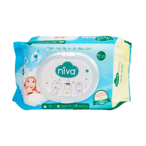 Khăn ướt kháng khuẩn và giữ vệ sinh Niva Baby hộp 80 miếng